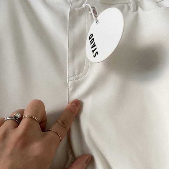 STAUD Eli Ivory White Vegan Leather Straight Leg Pants Size 16 - Picture 10 of 13